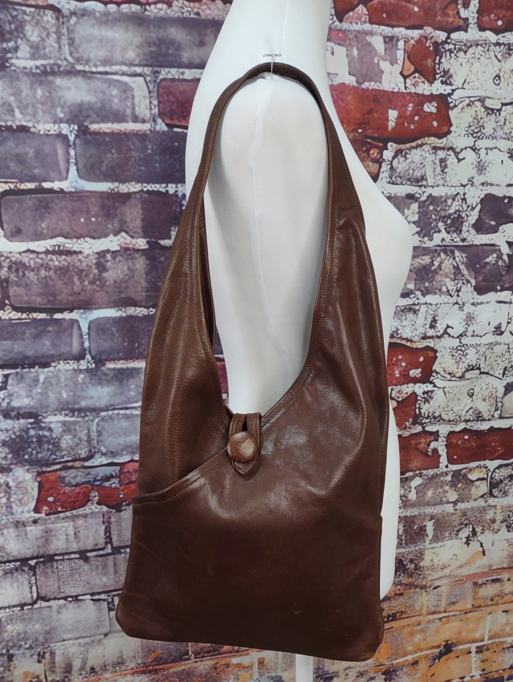 Chocolate Brown Leather Hobo Silhouette Shoulder Bag